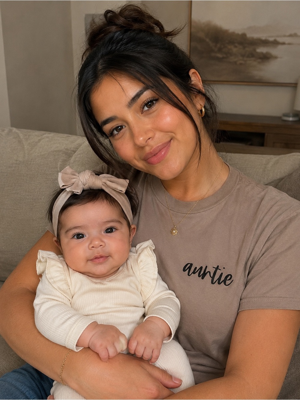 Bella Canvas Taupe Short Sleeve Tee with Black "auntie" Script